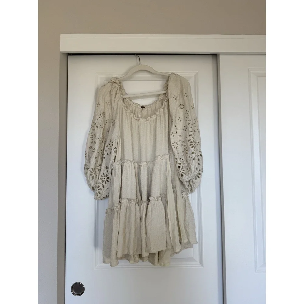 free people celeste cutout flowy mini tunic dress‎ Ivory Size Medium Bohemian